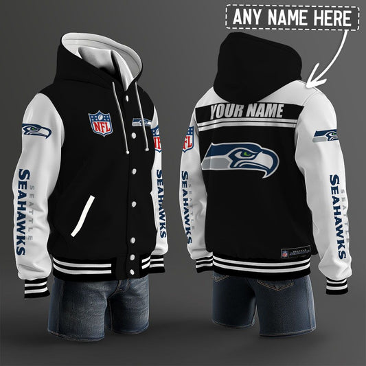 Seattle Seahawks Hooded Letterman Jacket Custom Name Brdct3da2905