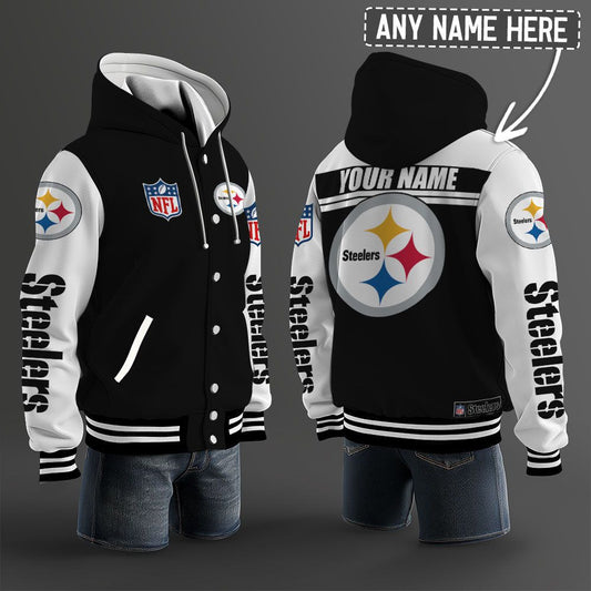 Pittsburgh Steelers Hooded Letterman Jacket Custom Name Brdct3da2705