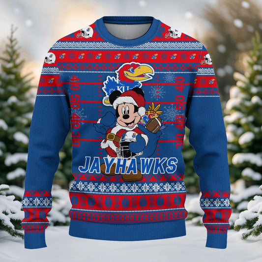 Kansas Jayhawks Mickey Mouse Santa Ugly Christmas Sweater