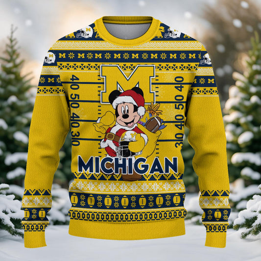 Michigan Wolverines Mickey Mouse Santa Ugly Christmas Sweater