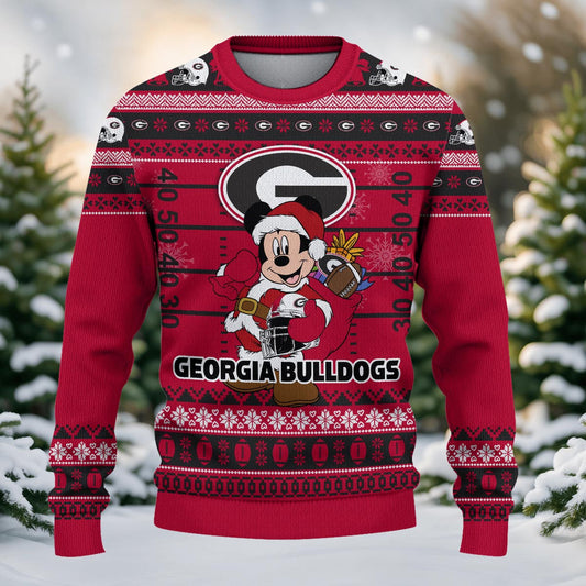 Georgia Bulldogs Mickey Mouse Santa Ugly Christmas Sweater