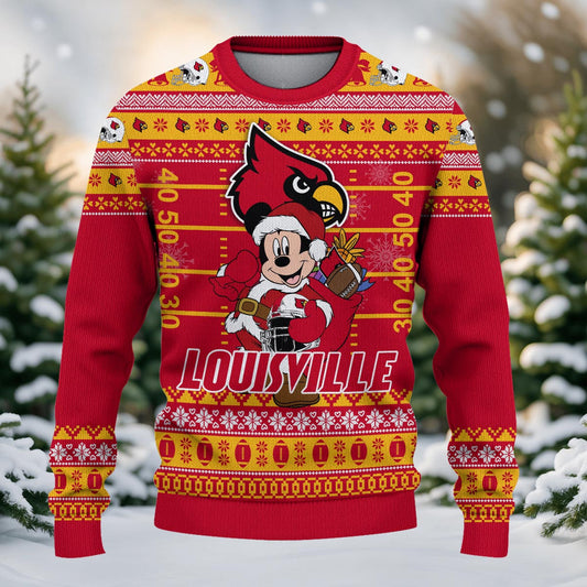 Louisville Cardinals Mickey Mouse Santa Ugly Christmas Sweater