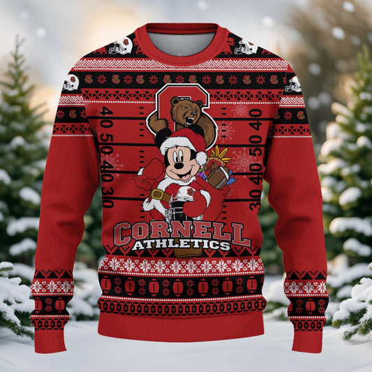 Cornell Big Red Mickey Mouse Santa Ugly Christmas Sweater