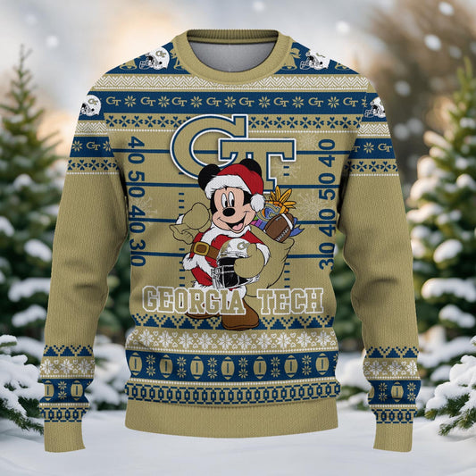 Georgia Tech Yellow Jackets Mickey Mouse Santa Ugly Christmas Sweater