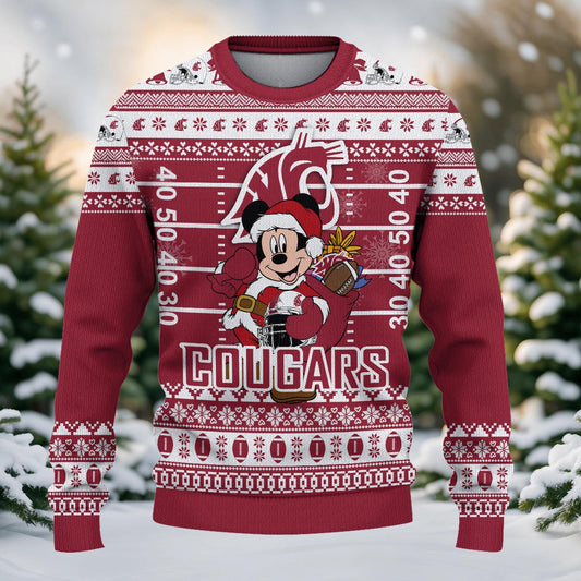 Washington State Cougars Mickey Mouse Santa Ugly Christmas Sweater