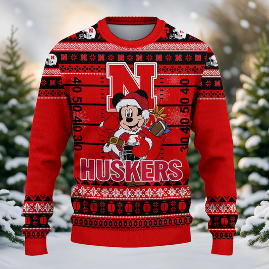 Nebraska Cornhuskers Mickey Mouse Santa Ugly Christmas Sweater