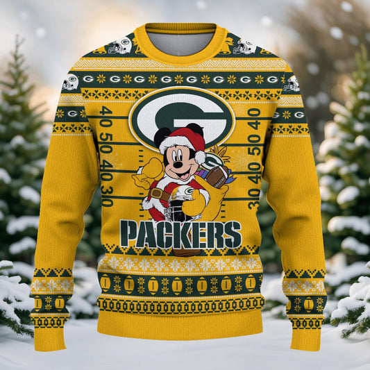 Green Bay Packers Mickey Mouse Santa Ugly Christmas Sweater
