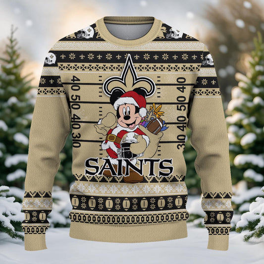 New Orleans Saints Mickey Mouse Santa Ugly Christmas Sweater