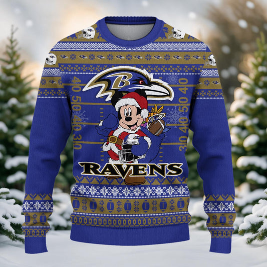 Baltimore Ravens Mickey Mouse Santa Ugly Christmas Sweater