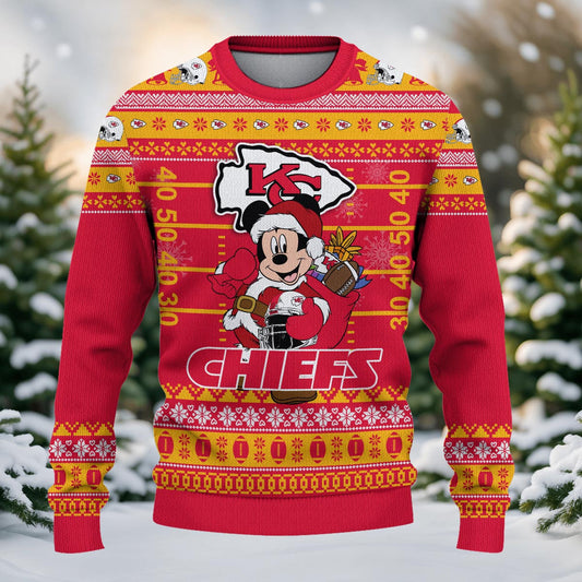 Kansas City Chiefs Mickey Mouse Santa Ugly Christmas Sweater
