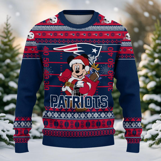 New England Patriots Mickey Mouse Santa Ugly Christmas Sweater