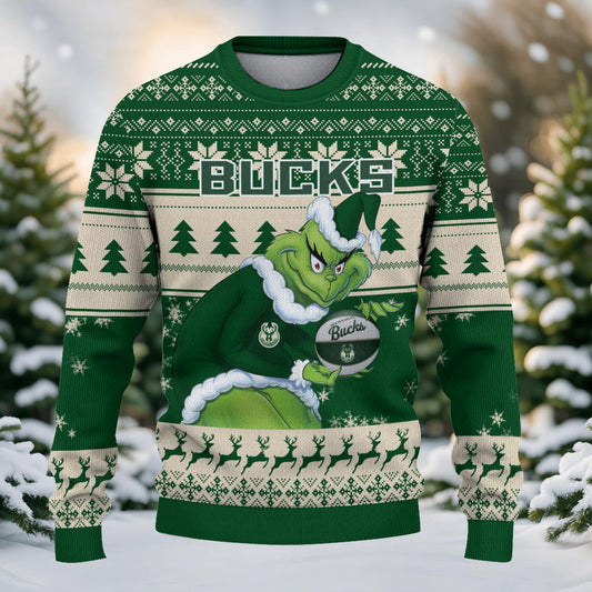 Milwaukee Bucks Grinch Christmas Ugly Sweater