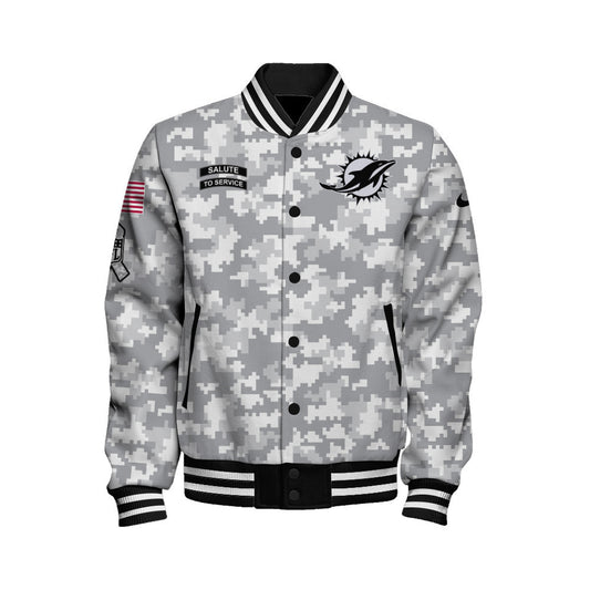Miami Dolphins National Football League 2026 Arctic Camo Unisex Varsity Jacket