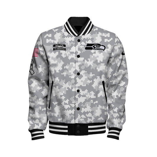 Seattle Seahawks National Football League 2026 Arctic Camo Unisex Varsity Jacket