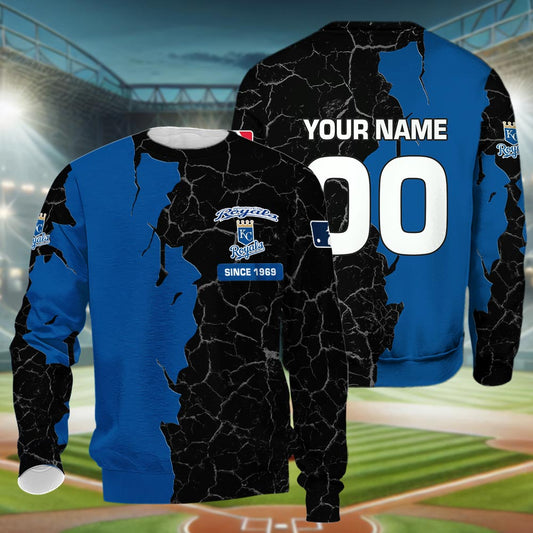 Kansas City Royals 3d Cracked Design Personalized Apparel