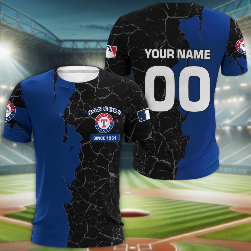 Texas Rangers 3d Cracked Design Personalized Apparel