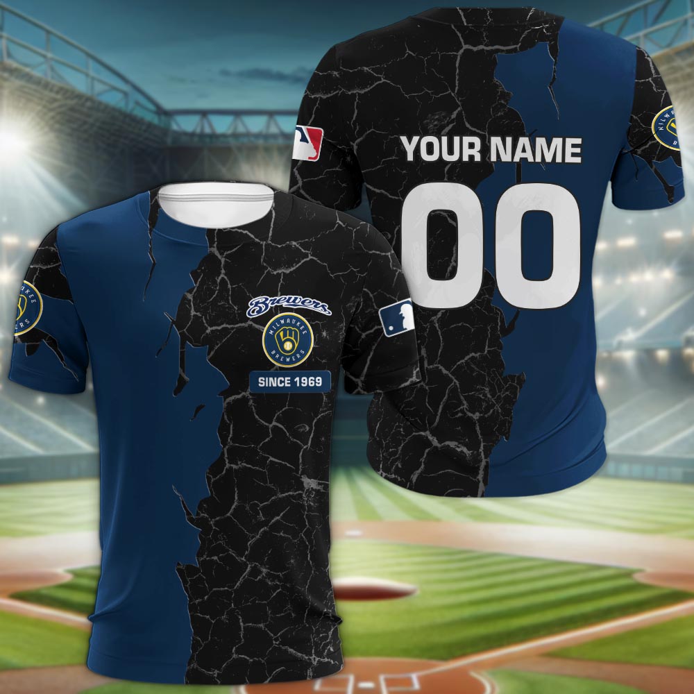 Milwaukee Brewers 3d Cracked Design Personalized Apparel