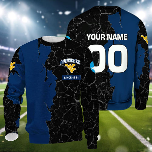 West Virginia Mountaineers 3d Cracked Design Personalized Apparel