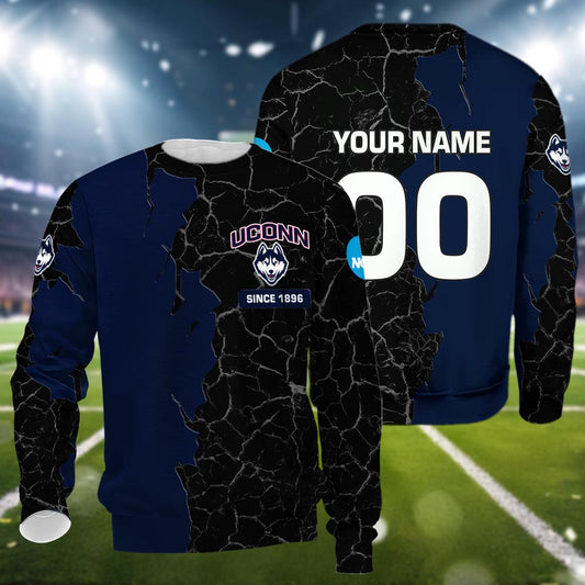 Uconn Huskies 3d Cracked Design Personalized Apparel