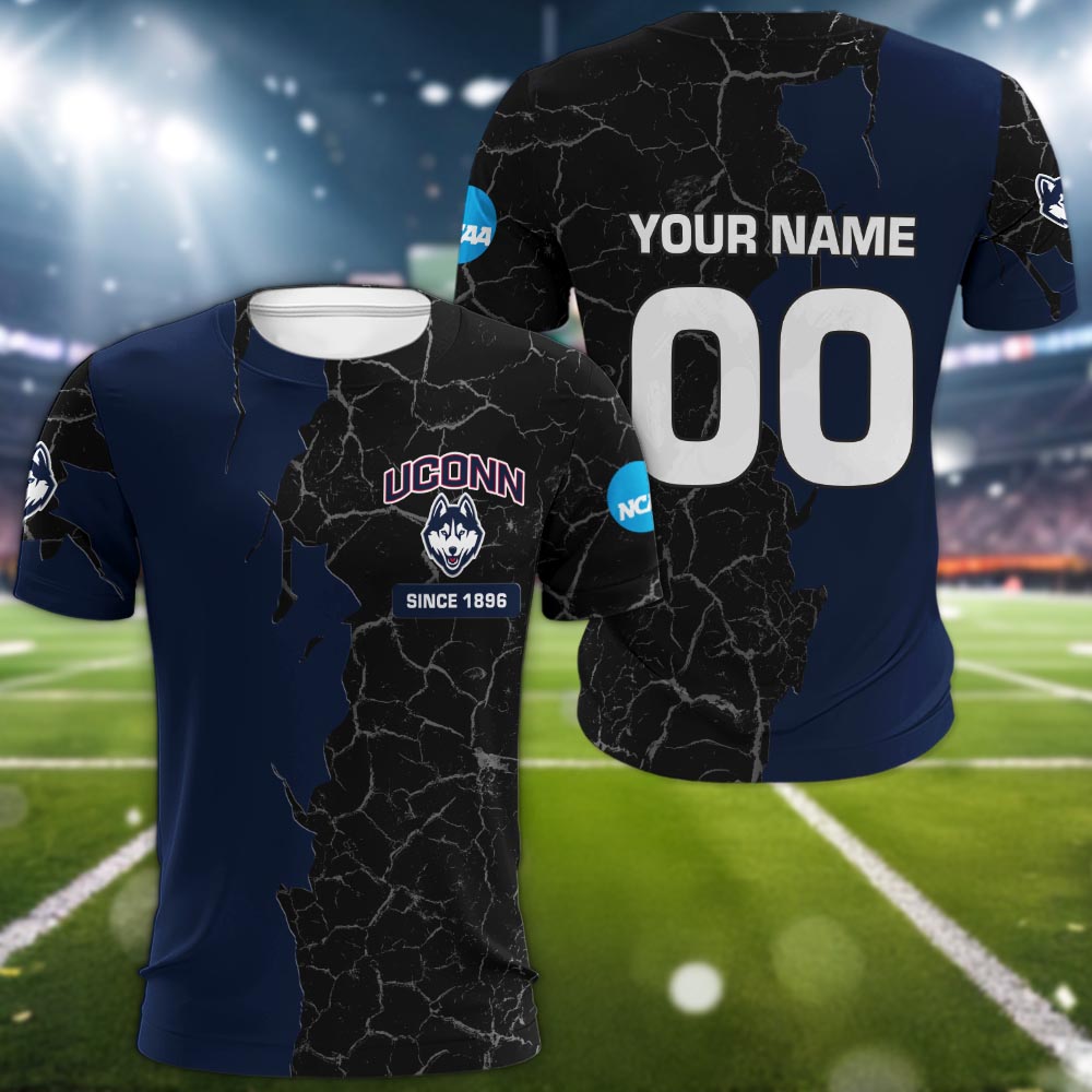 Uconn Huskies 3d Cracked Design Personalized Apparel