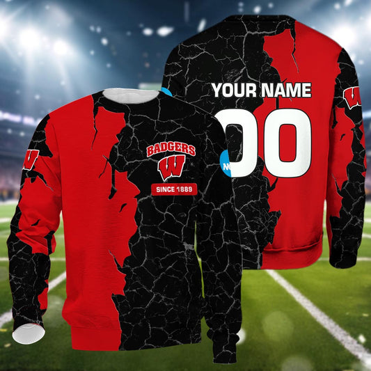 Wisconsin Badgers 3d Cracked Design Personalized Apparel