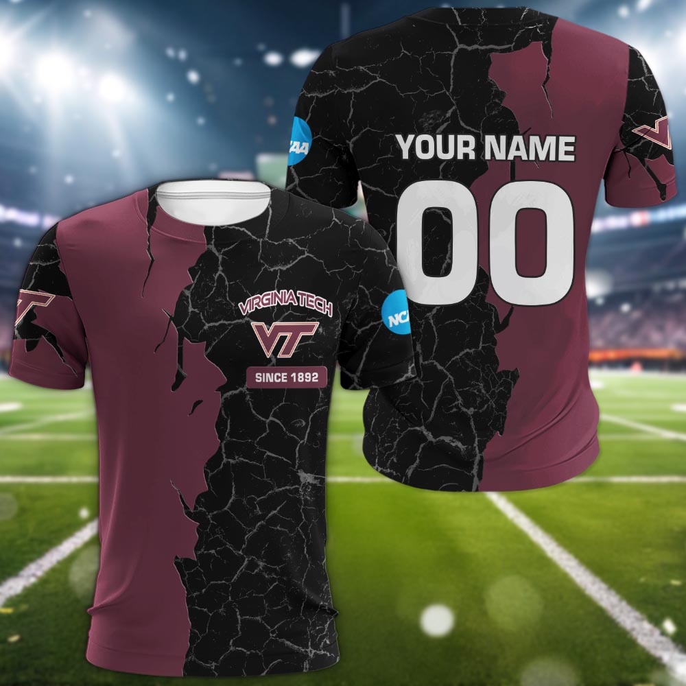 Virginia Tech Hokies 3d Cracked Design Personalized Apparel