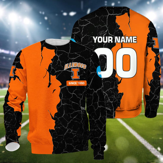 Illinois Fighting Illini 3d Cracked Design Personalized Apparel