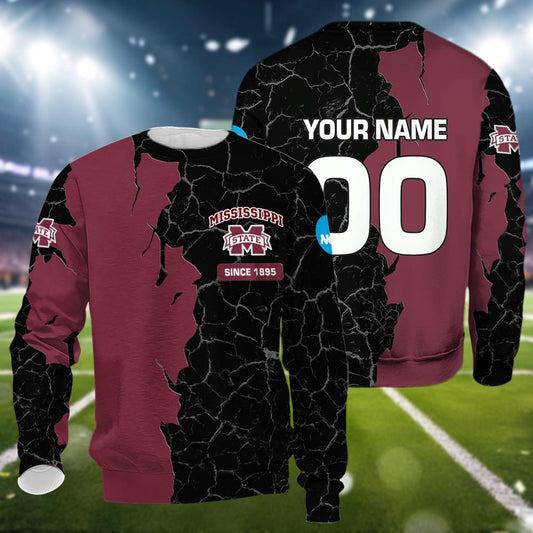 Mississippi State Bulldogs 3d Cracked Design Personalized Apparel