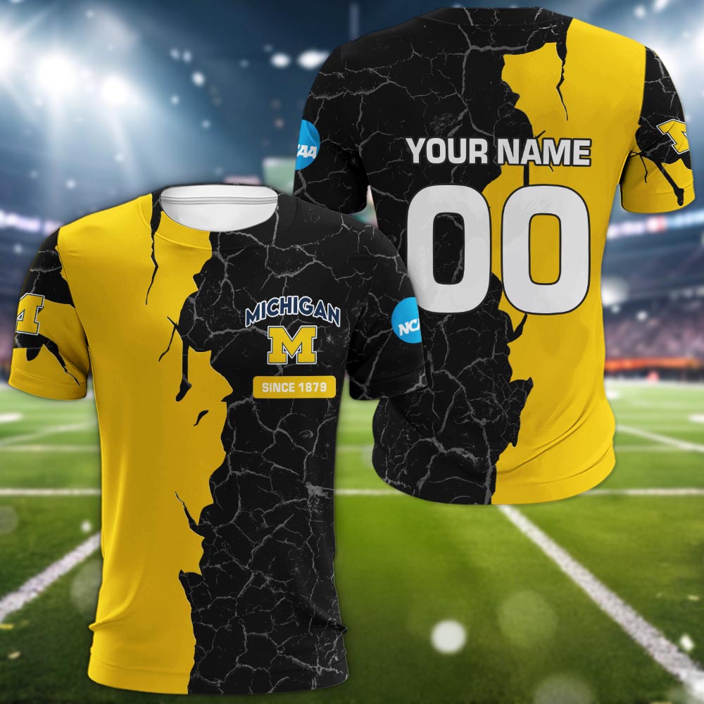 Michigan Wolverines 3d Cracked Design Personalized Apparel