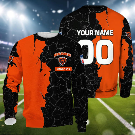 Chicago Bears 3d Cracked Design Personalized Apparel