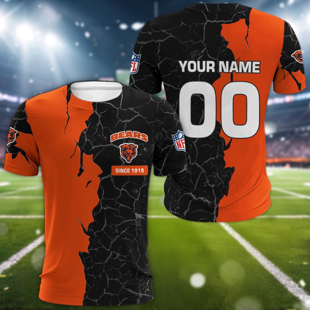 Chicago Bears 3d Cracked Design Personalized Apparel