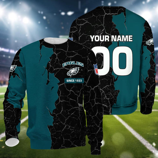 Philadelphia Eagles 3d Cracked Design Personalized Apparel