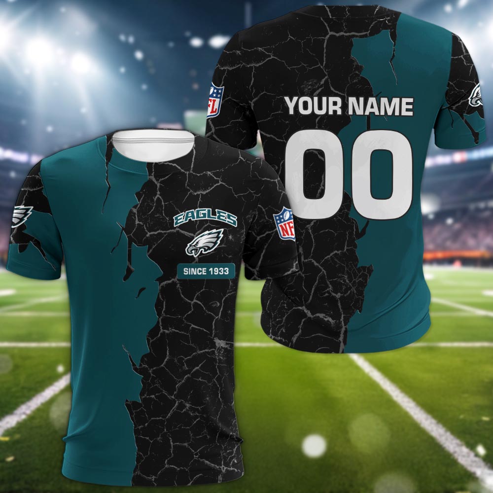 Philadelphia Eagles 3d Cracked Design Personalized Apparel