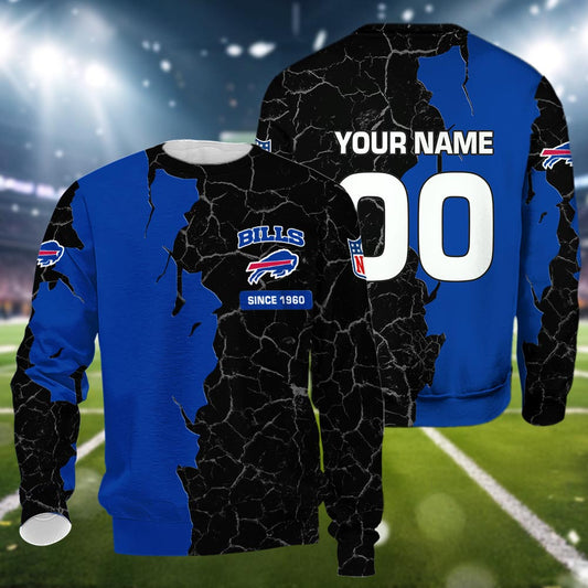 Buffalo Bills 3d Cracked Design Personalized Apparel