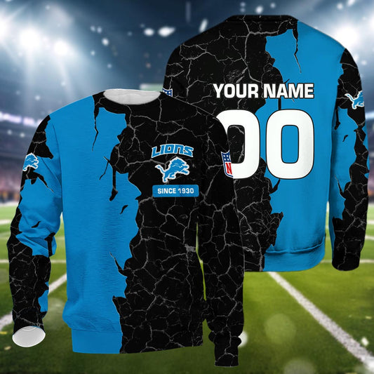 Detroit Lions 3d Cracked Design Personalized Apparel