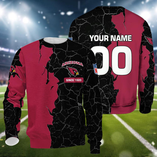 Arizona Cardinals 3d Cracked Design Personalized Apparel