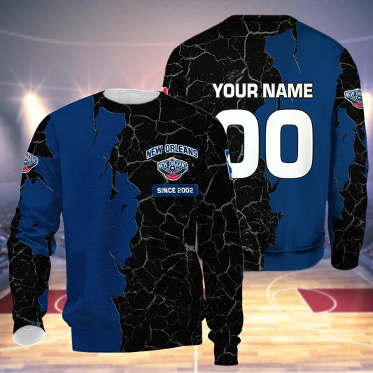 New Orleans Pelicans 3d Cracked Design Personalized Apparel