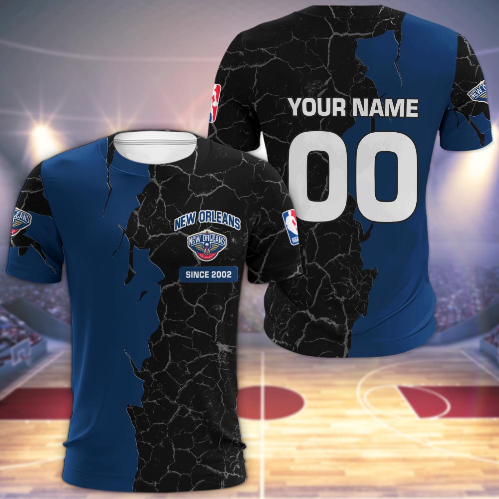 New Orleans Pelicans 3d Cracked Design Personalized Apparel