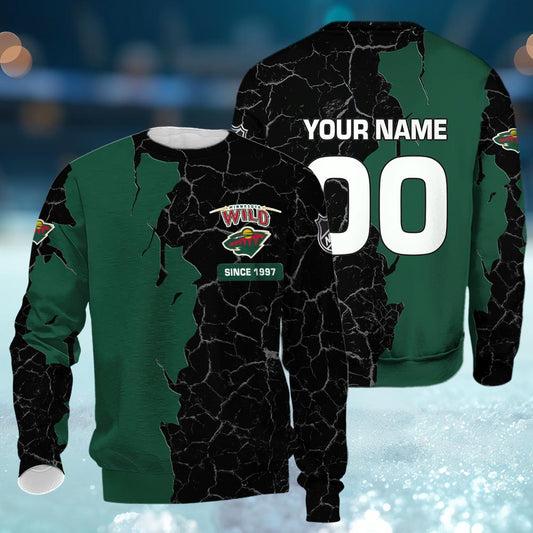 Minnesota Wild 3d Cracked Design Personalized Apparel