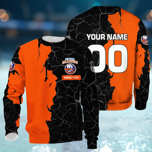 New York Islanders 3d Cracked Design Personalized Apparel
