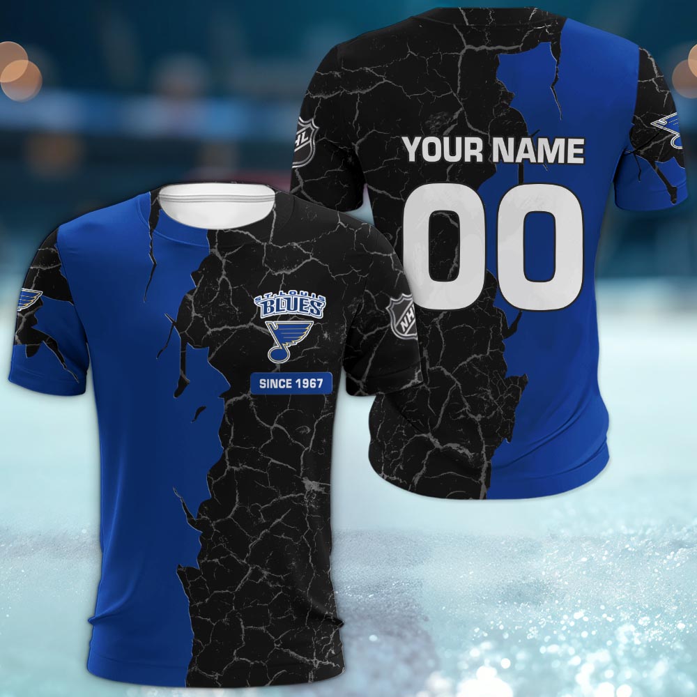 St Louis Blues 3d Cracked Design Personalized Apparel