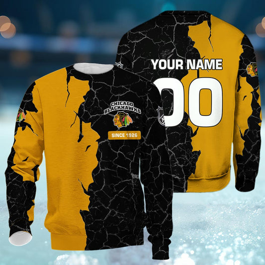 Chicago Blackhawks 3d Cracked Design Personalized Apparel