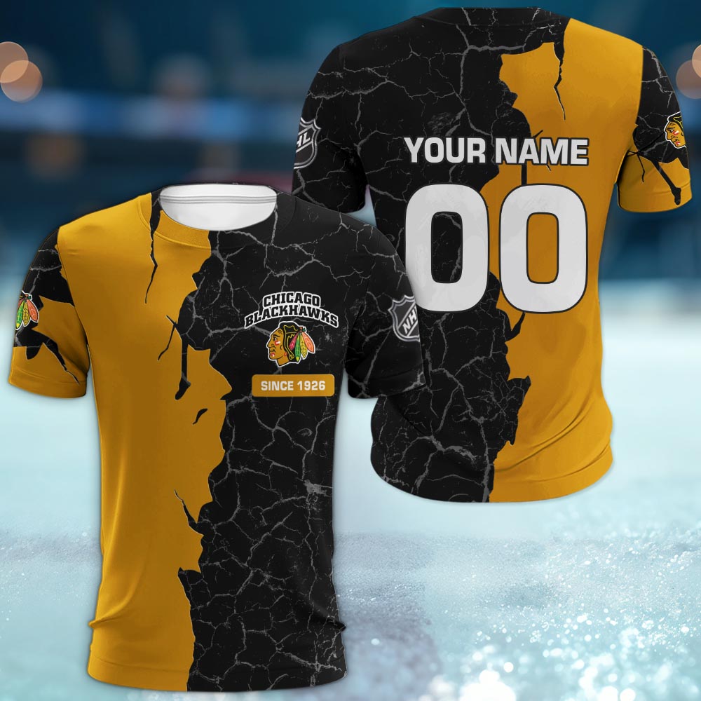 Chicago Blackhawks 3d Cracked Design Personalized Apparel