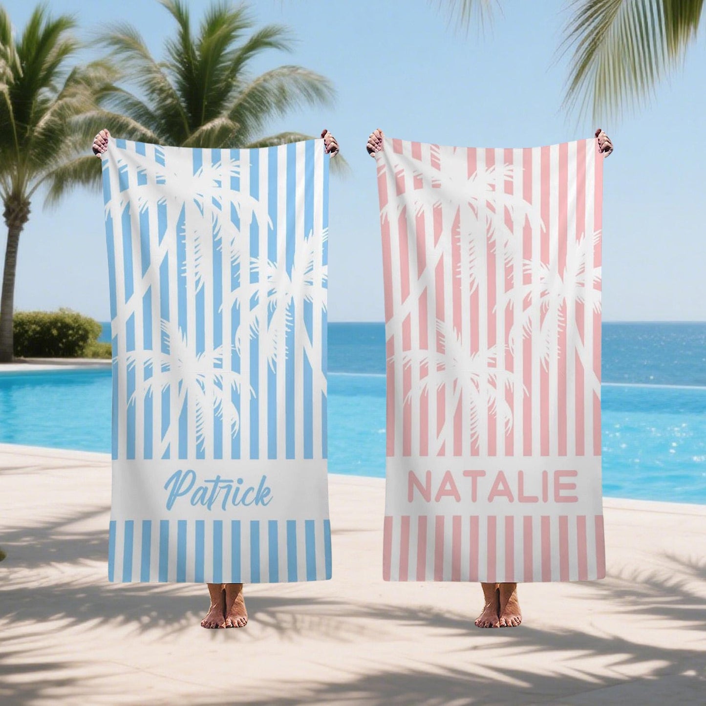 Personalized Palm Tree Striped Towel,friends Beach Trip Gift, Vacation Towels,personalized Cruise Beach Towels,beach Towels