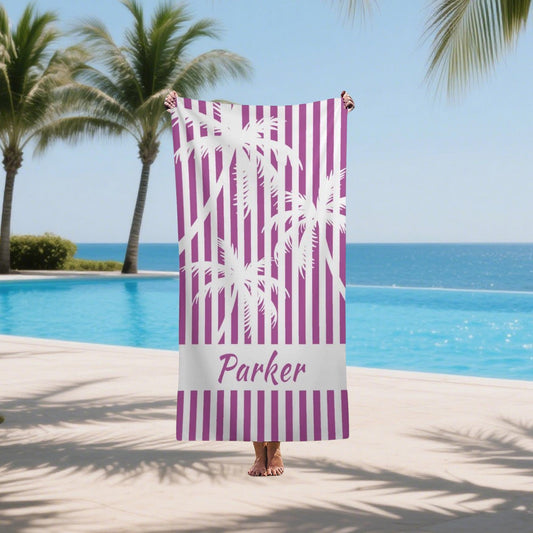 Personalized Palm Tree Striped Towel,friends Beach Trip Gift, Vacation Towels,personalized Cruise Beach Towels,beach Towels