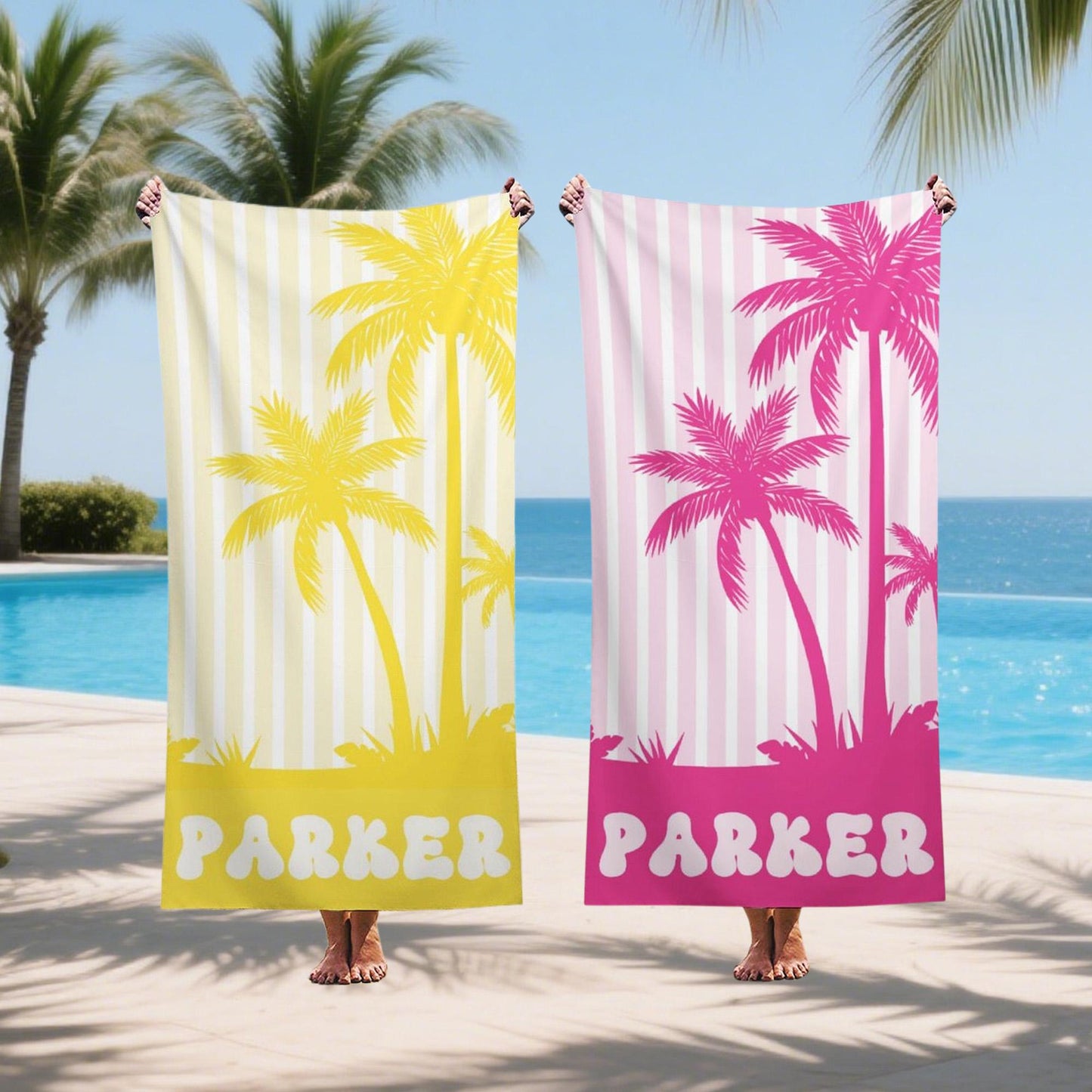 Personalized Palm Tree Striped Towel,vacation Beach Trip Gift, Vacation Towels,personalized Vacation Beach Towels,beach Towels