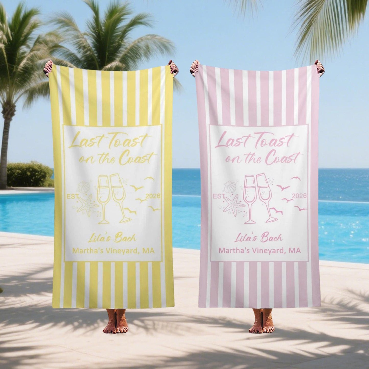 Personalized Cup Striped Towel,bachelorette Trip Gift, Vacation Towels,personalized Bachelorette Beach Towels,bride Beach Towels