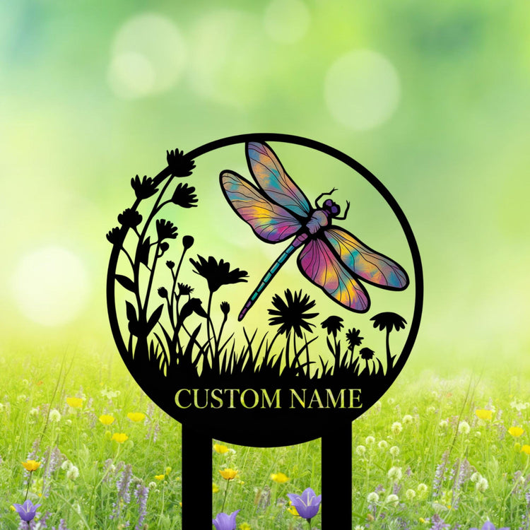 Personalized dragonfly garden stake