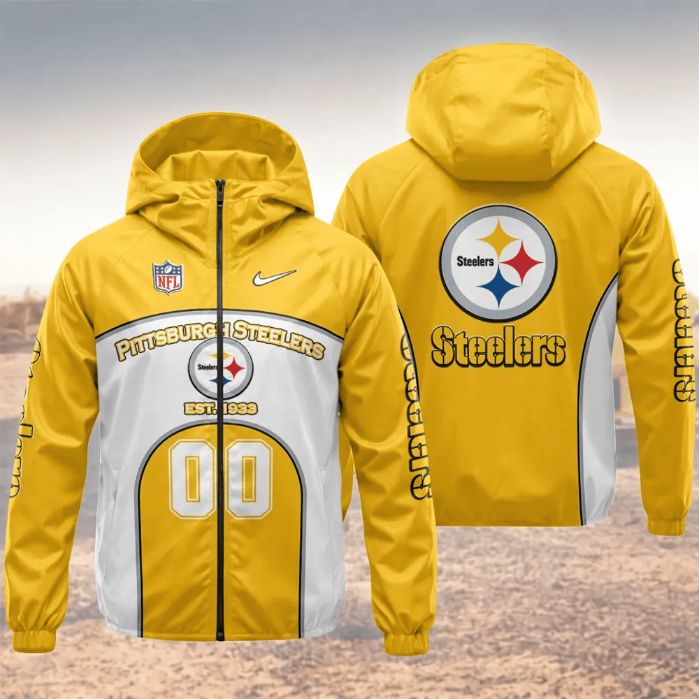 Pittsburgh Steelers Hooded Full Zip Windbreaker Jacket Pyzaul