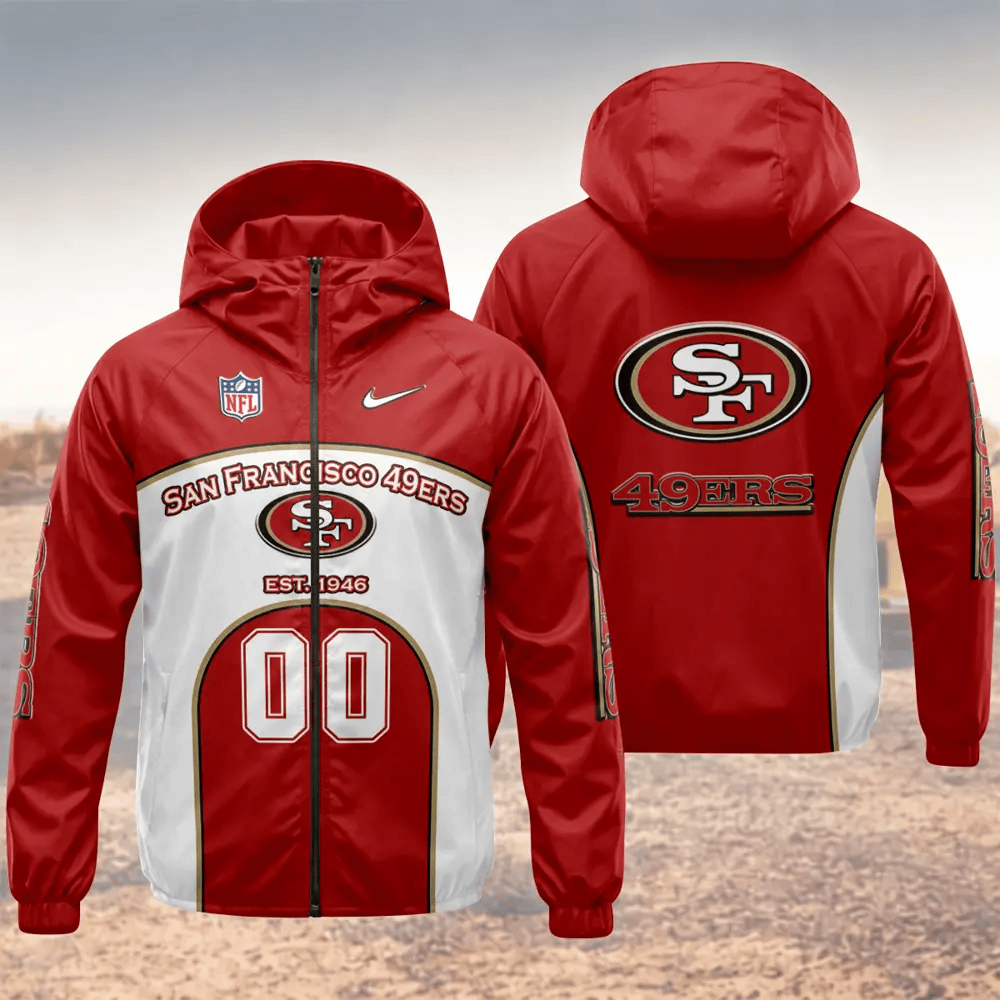 San Francisco 49ers Hooded Full Zip Windbreaker Jacket Pzawdx